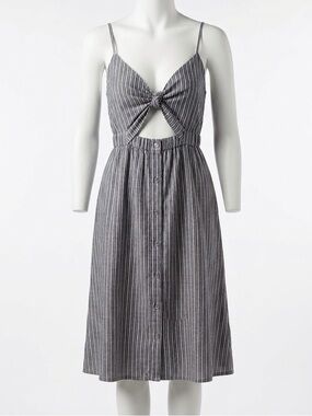 Monk & Lou Striped Cut-Out Midi Summer Dress Grey White 100% Cotton Size L